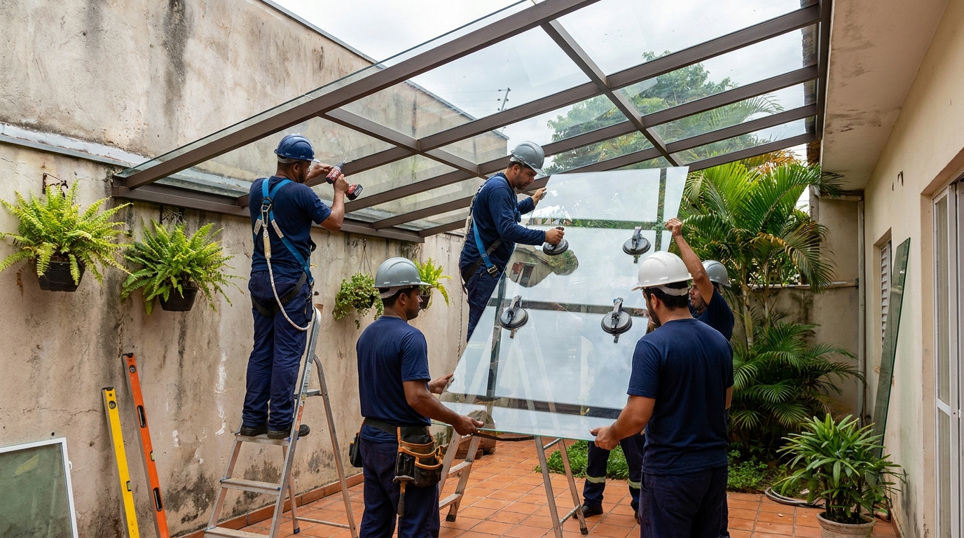 Instalação de cobertura de vidro em Araraquara-SP