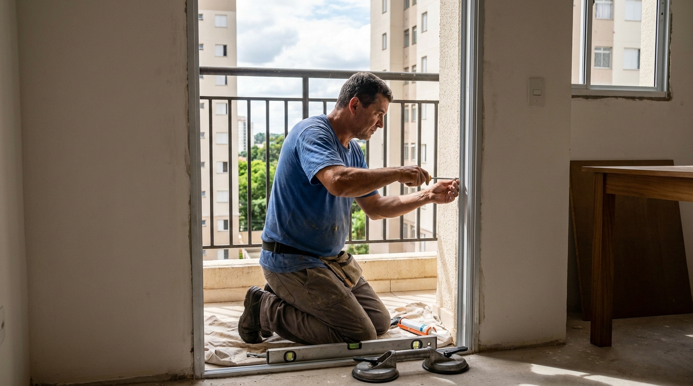 Janela de vidro em apartamento alto em Araraquara-SP